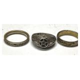 1 sterling & 2 costume rings-size & weight in pics