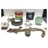 Copper jewelry, grinder, earbuds, watches more