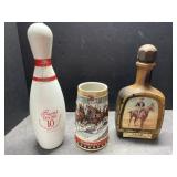 1988 Budweiser stein, decanters