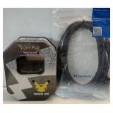 10 foot monitor cable & empty Pokemon tin