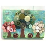 Button trees on wood canvas 4x6"