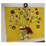 Wood Mason Jar w/ flowers button piece 14 x 11'
