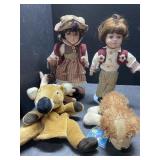 Porcelain, dolls, hand, puppet reindeer, and