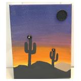 Southwestern desert cactus painting w/ buttons 8x