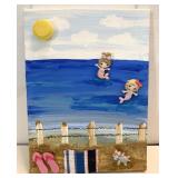 Cute beach painting with buttons & more 6x8"