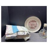 Antique quilt, top, Grand Teton plate, and jar