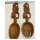 12" wood decorative fork & spoon