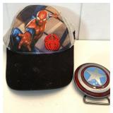 Captain America belt buckle & Spiderman kid hat