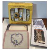 Burt's Bees kit, wallet & stationary in tin