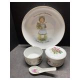 1974 Holly Hobbie plate, his and her trinket