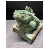 Vintage ceramic frog on book figure