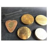Vintage & antique compacts, hat pins & copper belt