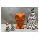 Vintage orange owl, squirrel salt & pepper shakers