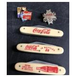 Vintage Coca Cola pocket knives, olympic pins &
