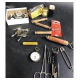 Vintage Coca Cola opener, clothespins, watch &