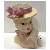 Vintage unmarked girl w/ poodle headvase-has a