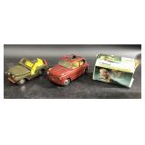 Vintage Tin Fiat, a Jeep & Acrobatic Monkey w/ box