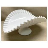 Vintage Fenton Milk Glass Hobnail Banana Basket w/