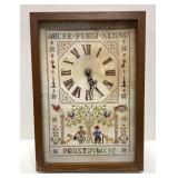 Vintage embroidered sampler clock framed-11x16