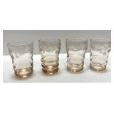 4 vintage pink depression glass etched juice glass