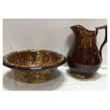 Vintage bowl & pitcher-looks like Bennington drip