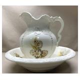 Vintage Daisy & Wheat pitcher & bowl set-11" tall