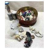 Vintage tin full of old buttons & sewing items