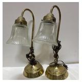 2 vintage nightstand lamps w/ brass base-not