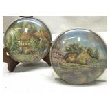 2 pretty vintage convex glass w/ pics-5" each-