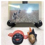 Rare antique postcard and 2 folk art pieces-