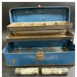 Cool retro blue metal tackle box & 2 vintage packs