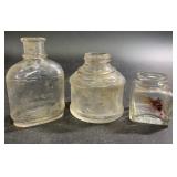 3 vintage/antique bottles incl inkwell piece-tall