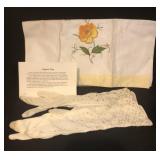 Antique eyelet gloves & pretty lingerie bag Antique eyelet gloves & pretty lingerie bag