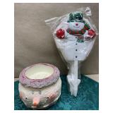 Large snowman 3 wick candle& 6 snowman stakes