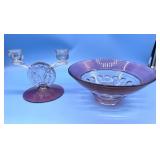 2 vintage ruby red & clear double candlestick &