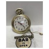 Spartus Clock Sign "Bar Is Open" *some damage