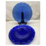 4 vintage cobalt blue plates. 10.5"-stand not incl