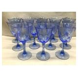 12 vintage cobalt blue glass goblets- 8in