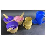 3 Ice cream Cups & Spoons. With Ice cream cone
