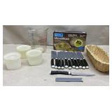 Misc Lot of Kitchenware. 12 Knifes with covers, 2