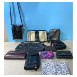 Lot of handbags, clutches and wallets. 3 are new