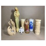 Religious Decor. Includes 4 Candles, 2 Figurines.