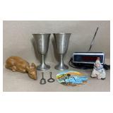 2 Pewter AT&T Bell chalices, alarm clock & more