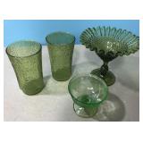 Vintage Fenton green ruffled edge glass pedestal