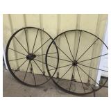 2-Vintage wagon wheels are 43 inches iron/steel