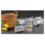 Basket of Fast food toys, Jeff Gordon cars from