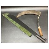 Vintage handheld sickle and Machete