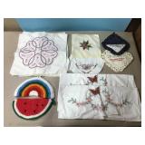 Miscellaneous embroidered patterns and pot