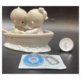 3 Precious Moments Items, Couple in a Canoe, 1