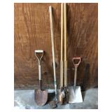 Post hole digger, two shovels one is aluminum,